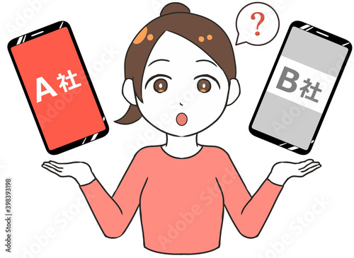 携帯電話会社を比較する　悩む　女性