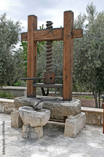 The traditional wooden Olive Press