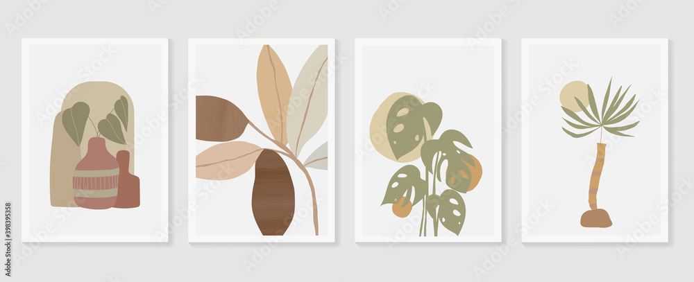 Botanical wall art vector set. Earth tone boho foliage line art drawing with abstract shape. Tropical Plant cover design for print, cover, wallpaper, Minimal and natural wall art. Botanical wall art vector set. Earth tone boho foliage line art drawing with abstract shape. Tropical Plant cover design for print, cover, wallpaper, Minimal and natural wall art.