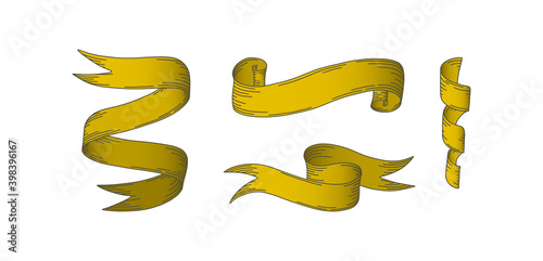 Stripes of parchments or old paper documents. Medieval ribbons of paper. Vector illustration in doodle style