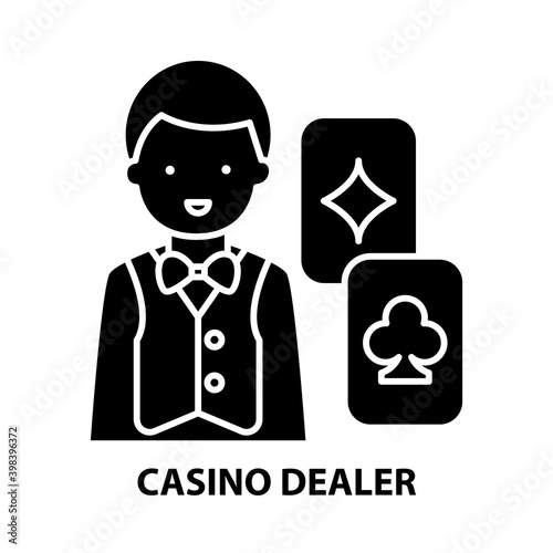 casino dealer icon, black vector sign with editable strokes, concept illustration