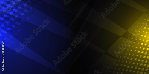 Blue yellow gaming background with light stripes on black background © Roisa