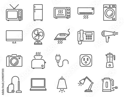 Electrical appliances outline icon set.