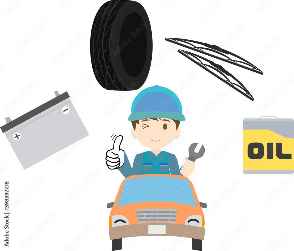 タイヤ バッテリー ワイパー オイル交換の整備のイメージイラスト Stock Vector Adobe Stock