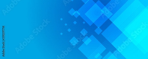 Blue abstract vector business long banner template. Business minimal background with square triangle frame border