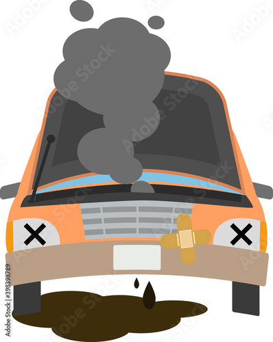 エンジンオイルが漏れて故障した車のイラスト