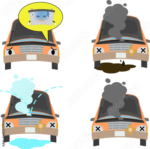 よくある車のトラブルのイラストセット