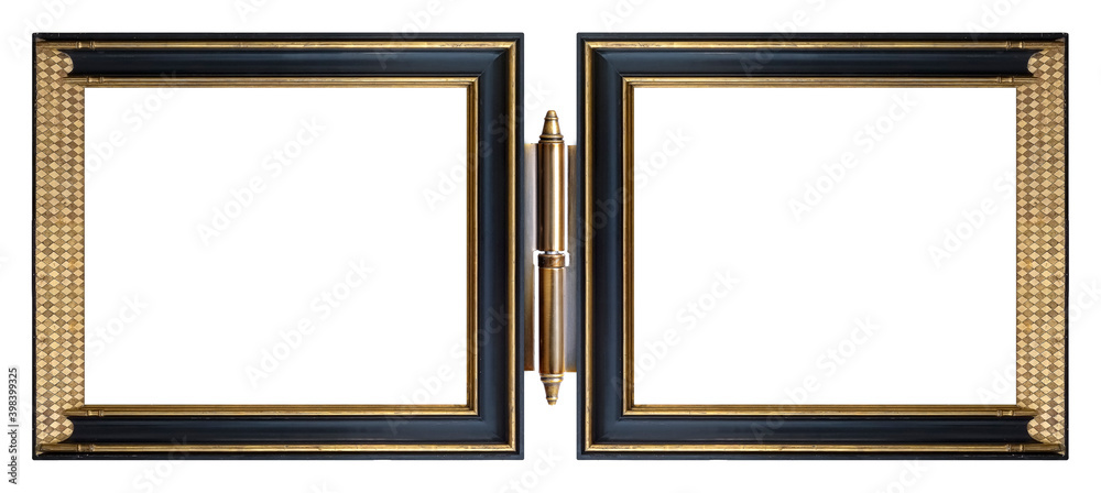 Double wooden frame (diptych) for paintings, mirrors or photos isolated on white background Double wooden frame (diptych) for paintings, mirrors or photos isolated on white background