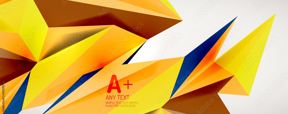 Vector triangle geometric backgrounds. Low poly 3d shape on light backdrop. Vector illustration for covers, banners, flyers and posters and other designs Vector triangle geometric backgrounds. Low poly 3d shape on light backdrop. Vector illustration for covers, banners, flyers and posters and other designs