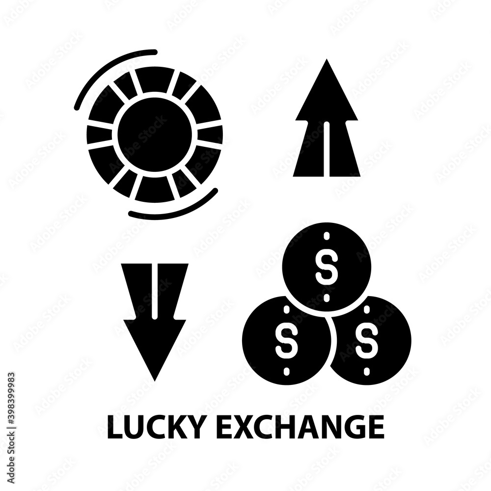 lucky exchange icon, black vector sign with editable strokes, concept illustration lucky exchange icon, black vector sign with editable strokes, concept illustration