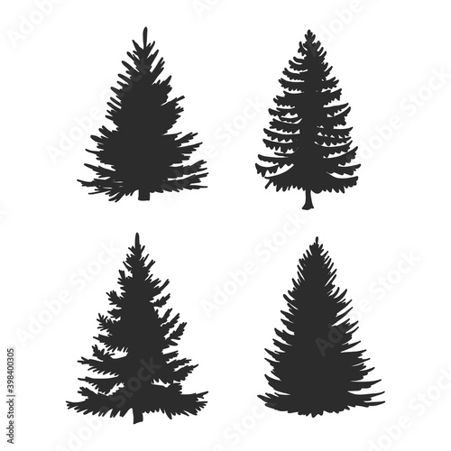 Tree  Christmas fir tree  black silhouette isolated on white background. Vector. spruce  silhouette