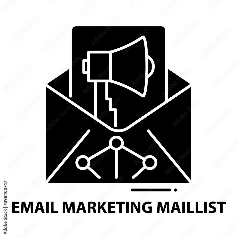 email marketing maillist icon, black vector sign with editable strokes, concept illustration email marketing maillist icon, black vector sign with editable strokes, concept illustration
