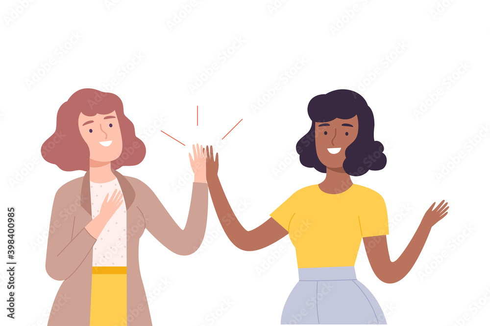 Happy Women Giving High Five to Each Other Vector Illustration Happy Women Giving High Five to Each Other Vector Illustration