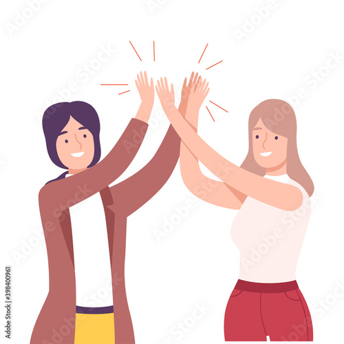 Happy Women Giving High Five to Each Other Vector Illustration