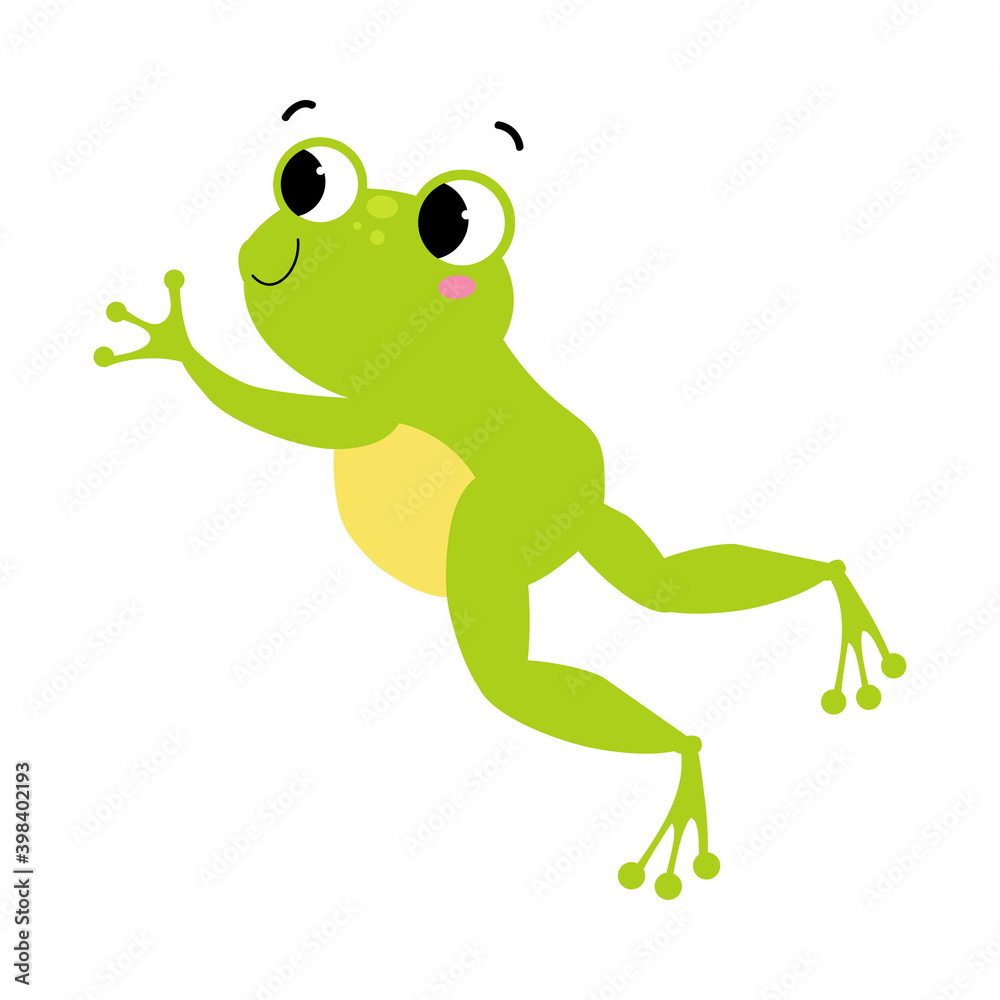 Naklejka premium Cute Green Frog with Protruding Eyes Jumping Vector Illustration