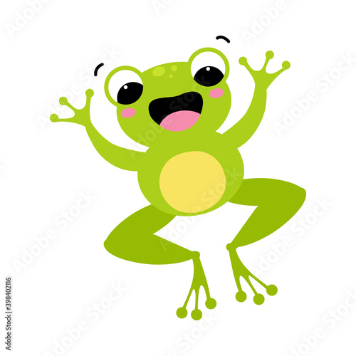 Cute Green Frog with Protruding Eyes Jumping Vector Illustration