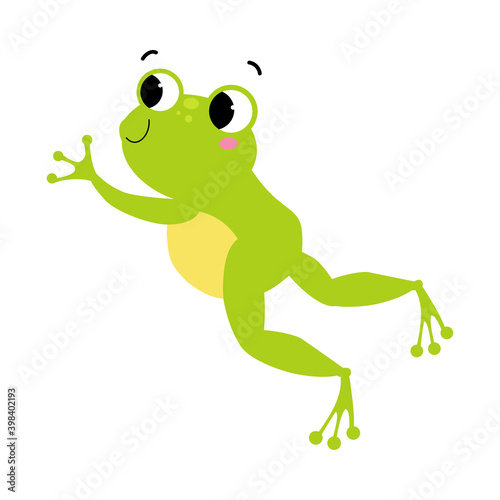 Cute Green Frog with Protruding Eyes Jumping Vector Illustration