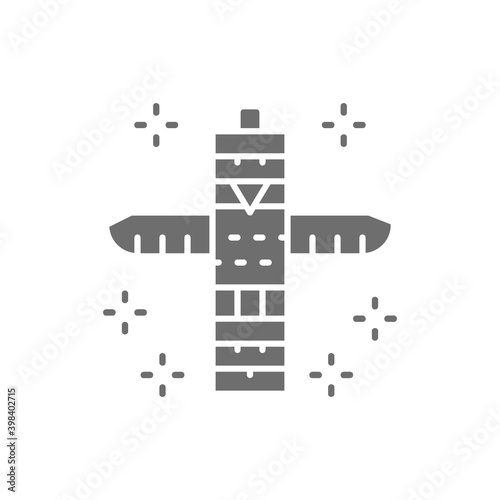 Traditional animal totem pole, native indian totem grey icon.
