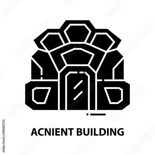 acnient building icon, black vector sign with editable strokes, concept illustration