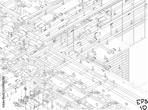 architectural isometric view of HVAC system in BIM	