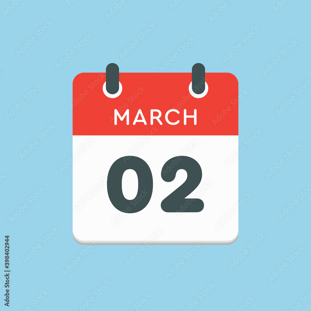 Icon day date 2 March, template calendar page Icon day date 2 March, template calendar page