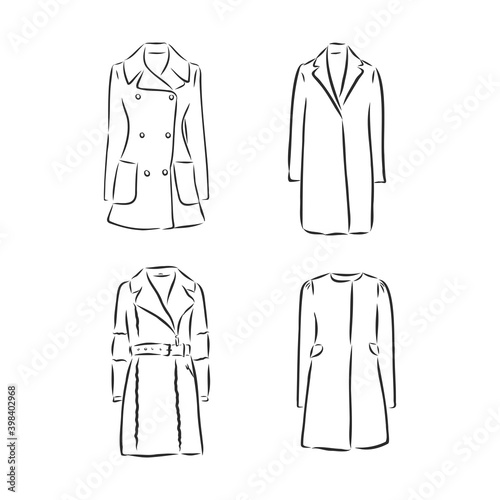 Coat female with long sleeves and pockets. vector. coat, vector sketch illustration. coat vector sketch illustration