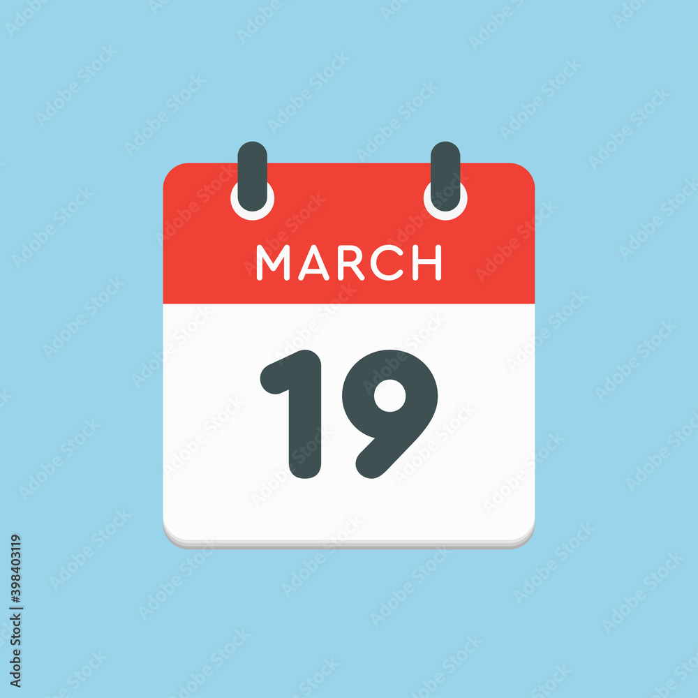 Icon day date 19 March, template calendar page Icon day date 19 March, template calendar page