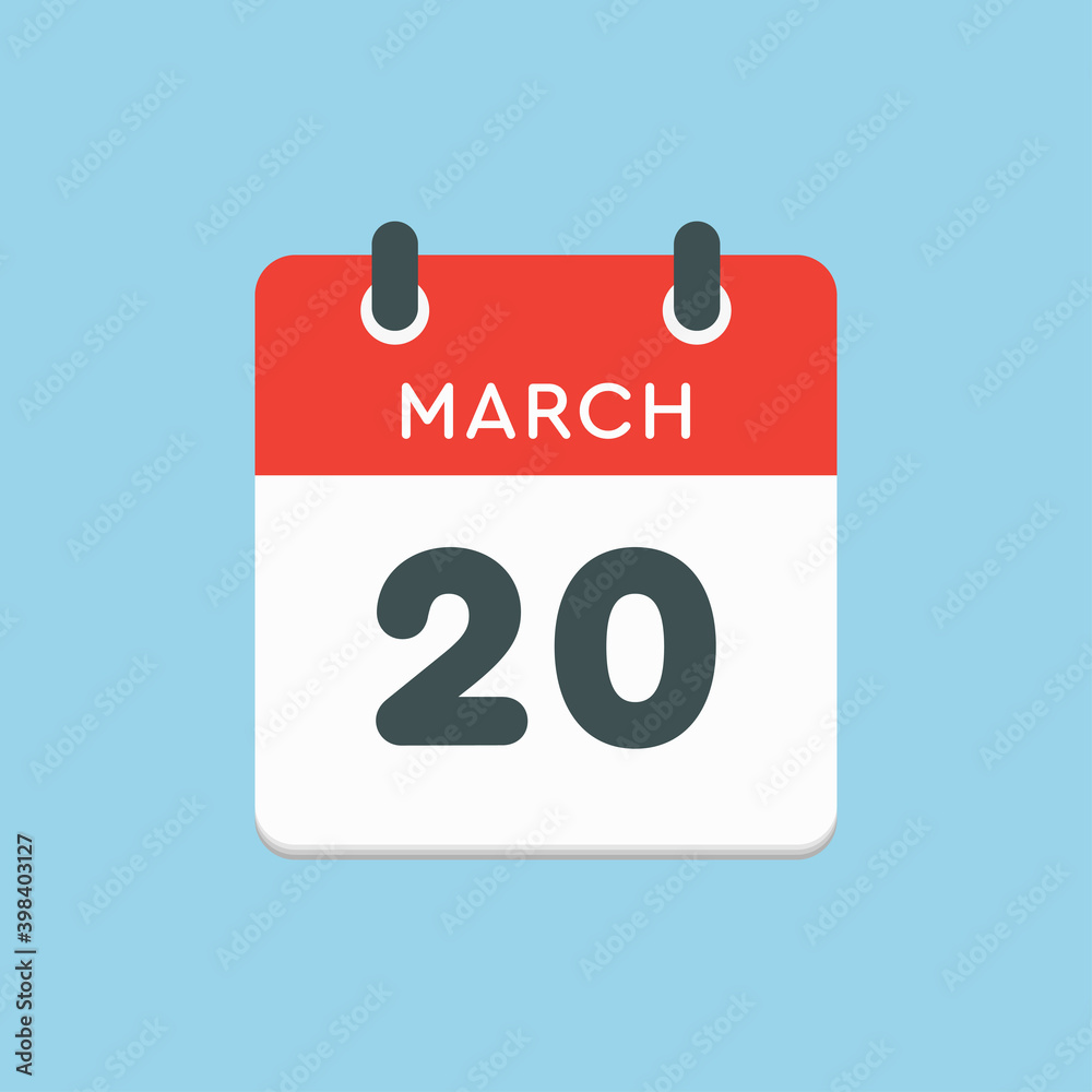 Icon day date 20 March, template calendar page Icon day date 20 March, template calendar page
