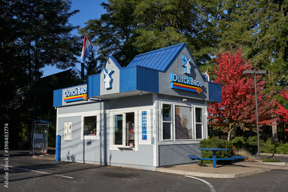 Tigard, Oregon, USA Oct 9, 2019 A Dutch Bros Coffee drivethru