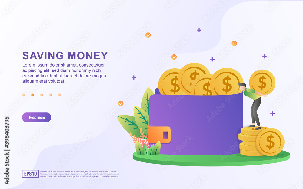 Illustration concept of saving money by storing in a large wallet. Illustration concept of saving money by storing in a large wallet.
