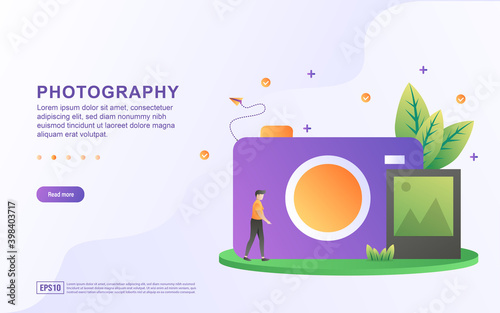 Illustration concept of photography with a camera and a photo beside it.