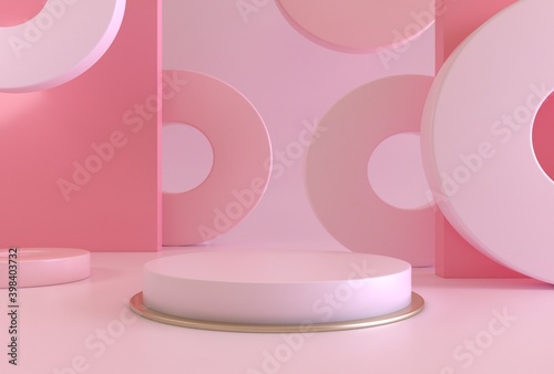 Minimal pink background. Empty podium, pastel color, modern stage, showcase.minimalist mockup for podium display or showcase, 3d rendering.
 photo