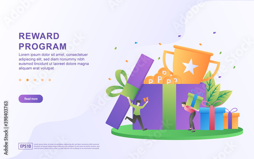 Illustration concept of reward program with the person carrying the gift