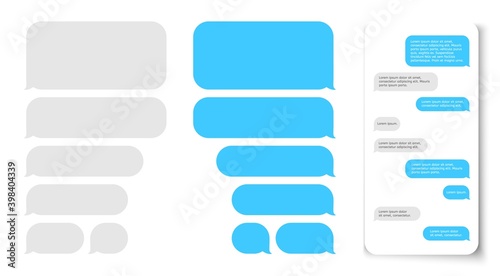 Message bubbles. Text balloon on phone dispaly. Vector design template for messenger chat photo