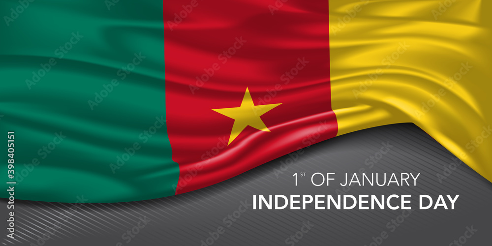 Cameroon happy independence day greeting card, banner with template text vector illustration.