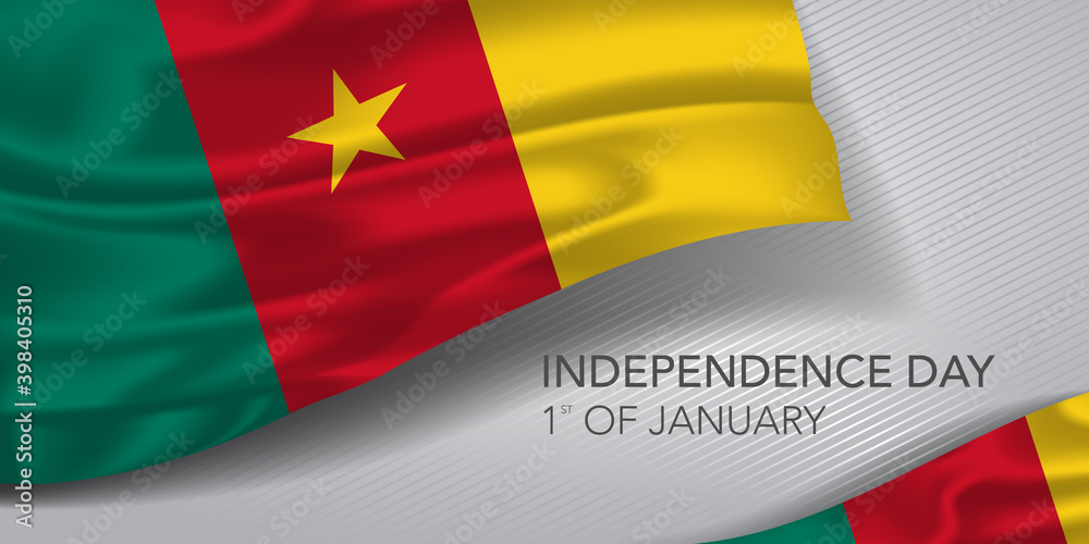 Cameroon happy independence day greeting card, banner with template text vector illustration