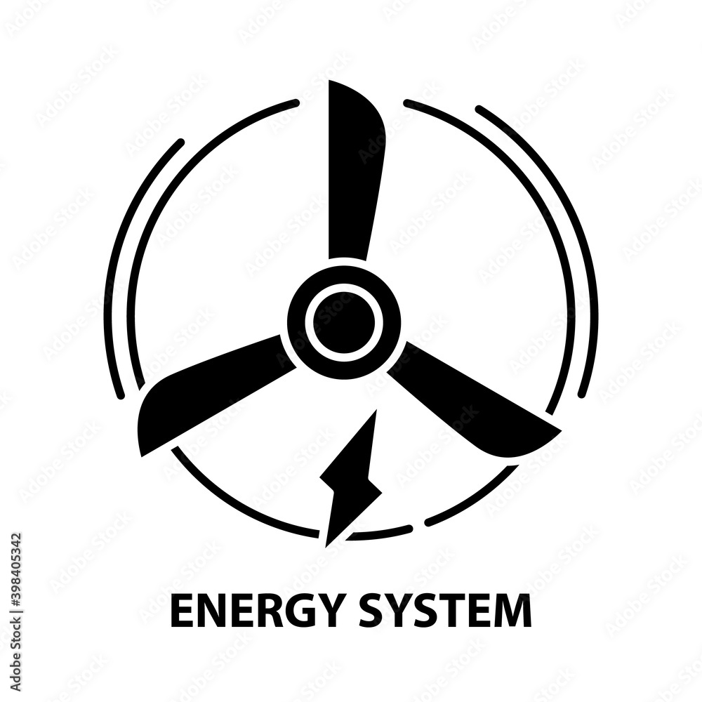 energy system icon, black vector sign with editable strokes, concept illustration energy system icon, black vector sign with editable strokes, concept illustration