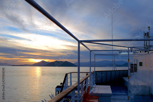  sunset in the Aegean Sea, view from a ship © ACHILLEFS