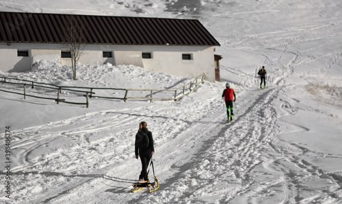 skiing in the mountains