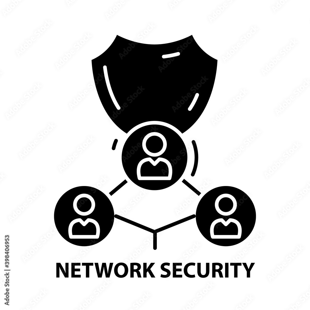 network security icon, black vector sign with editable strokes, concept illustration network security icon, black vector sign with editable strokes, concept illustration