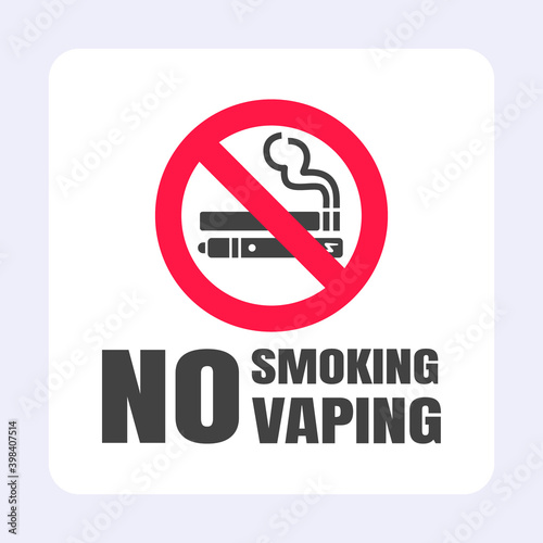 No smoking no vaping sign. Forbidden sign icon isolated on white background vector illustration. Cigarette, vape and smoke and in prohibition circle.