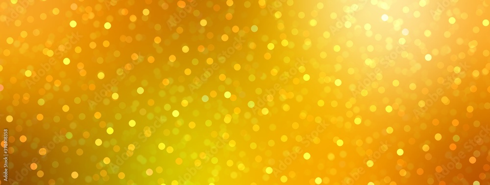 Bokeh yellow banner abstract holidays background.