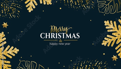 Christmas tropical leaves horizontal banner