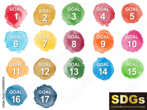 SDGsのための手書き水彩アイコンセット(指定色スウォッチ付）