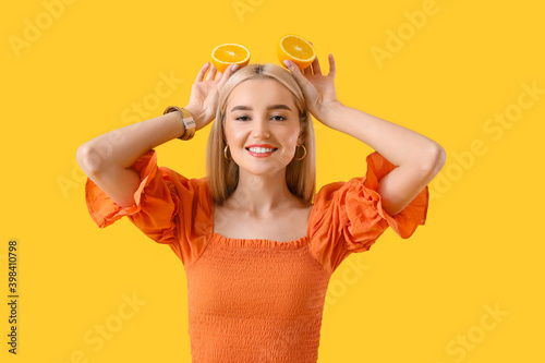 Funny young woman with cut ...