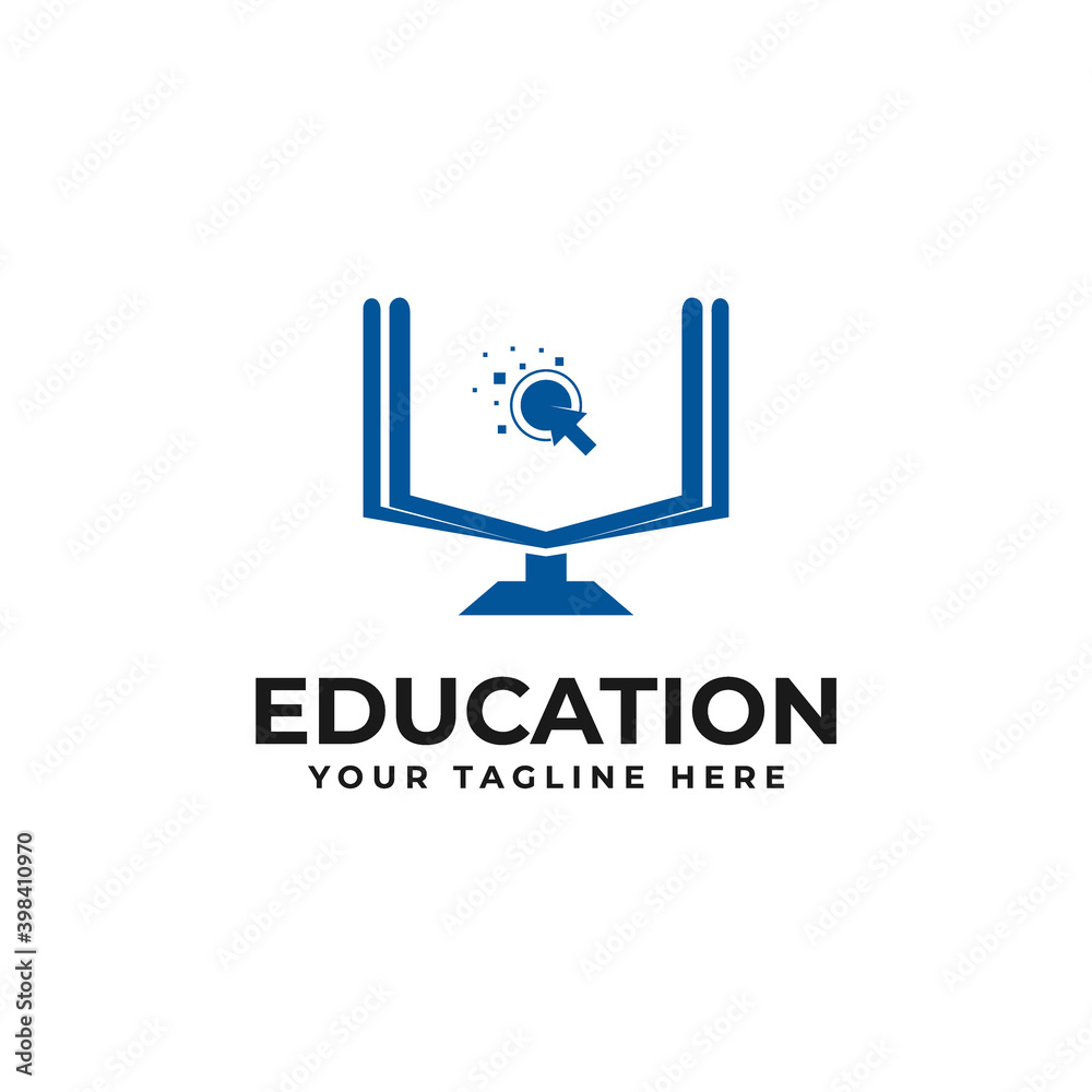 books, monitors, computers, online, logo designs for online education