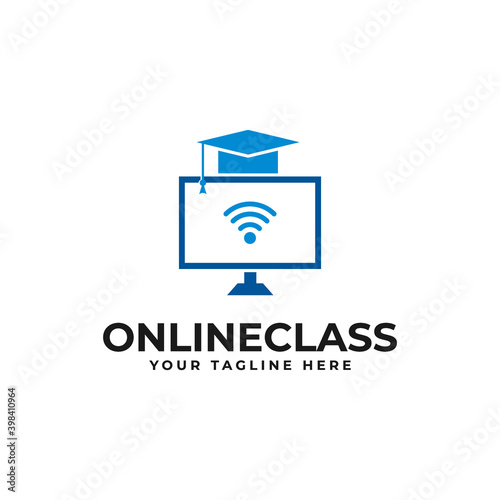 graduation caps, monitors, computers, online, educational logo designs for online classes