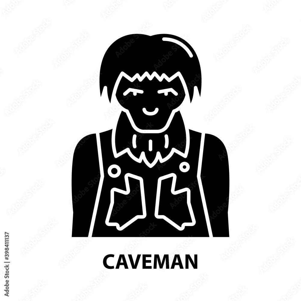 caveman icon, black vector sign with editable strokes, concept illustration caveman icon, black vector sign with editable strokes, concept illustration