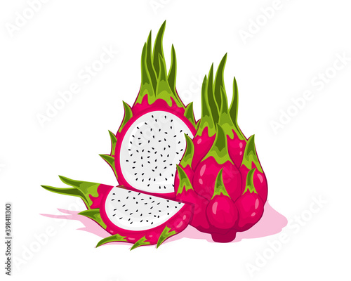 Delicious red dragon fruit vector design. Summer tropical fruits for healthy lifestyle