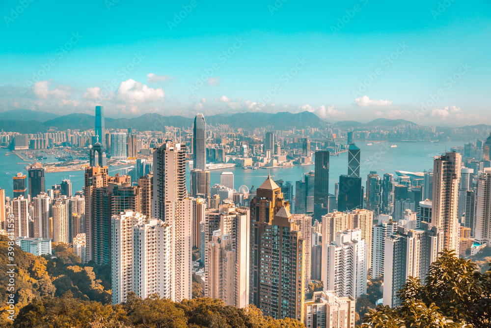 scenery of Hong Kong's Victoria Harbour and skyscraper buildings cityscape from Victoria Peak scenery of Hong Kong's Victoria Harbour and skyscraper buildings cityscape from Victoria Peak